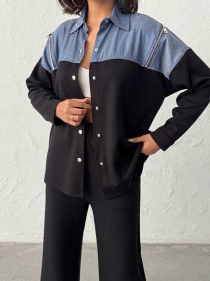 Compleu cu denim si pantaloni evazati - Img 3