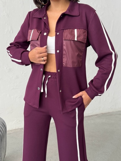 Compleu cu pantaloni evazati si buzunare din fas - Img 2