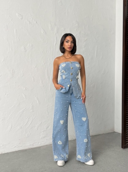 Compleu cu top si pantalon evazat - Img 6