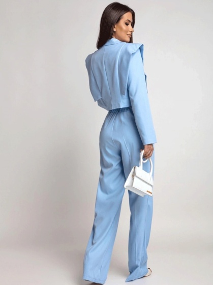 Costum cu pantalon evazat si sacou scurt - Img 2
