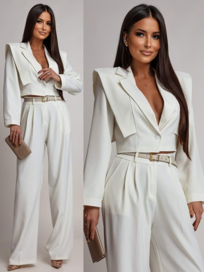 Costum cu pantalon evazat si sacou scurt - Img 1