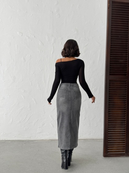 Fusta de blugi lunga elastica - Img 4