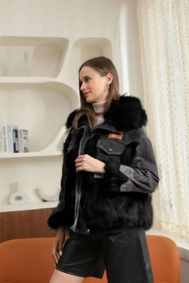 Geacă de blugi căptușită cu blană artificială - Img 2