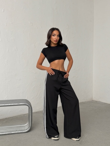 Pantaloni evazati cu detaliu dungi - Img 7