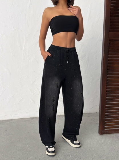 Pantaloni wide-leg cu design modern - Img 2