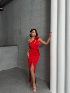 Rochie din lycra cu accesoriu pampon - Img 7