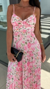 Rochie din satin plisata cu print floral - Img 4