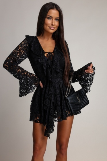 Rochie elegant scurta din dantela cu volane - Img 3