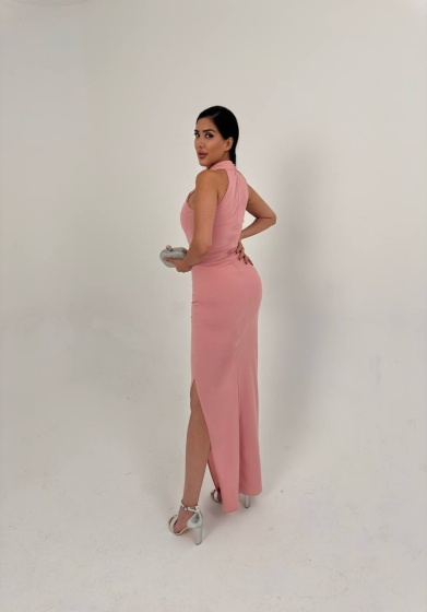 Rochie eleganta cu detalii florale si slit pe picior - Img 4