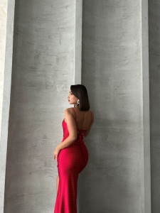 Rochie eleganta cu siret la spate accesorizata cu strasuri - Img 7