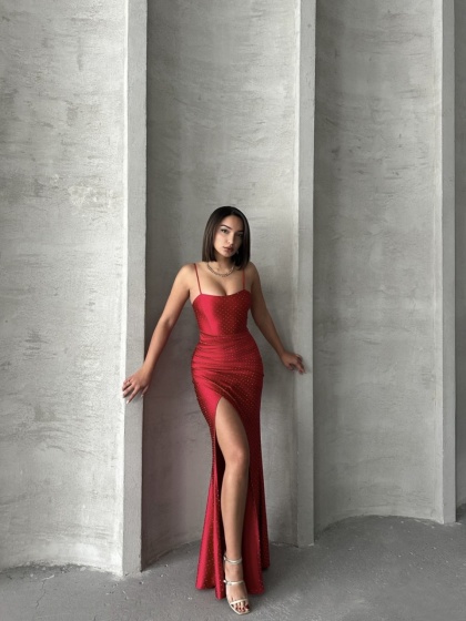 Rochie eleganta cu siret la spate accesorizata cu strasuri - Img 5