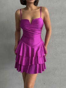 Rochie eleganta cu volane si aplicatii din strasuri - Img 2
