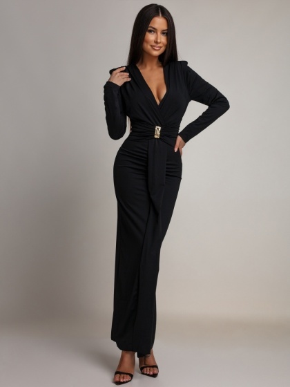 Rochie eleganta din lycra cu drapaj și accesoriu metal - Img 4