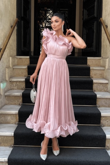 Rochie eleganta din satin creponat cu detaliu volan - Img 5