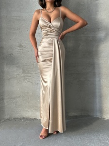 Rochie eleganta din satin lunga cu bretele - Img 2