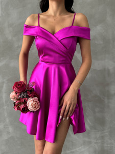 Rochie eleganta din satin scurta cu bretele - Img 7