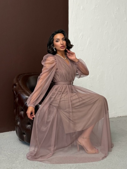 Rochie eleganta lunga cu accesoriu in talie din tull - Img 7