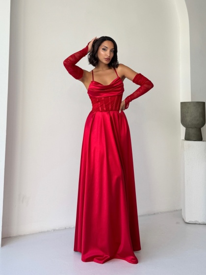 Rochie eleganta lunga cu accesoriu manusi - Img 7