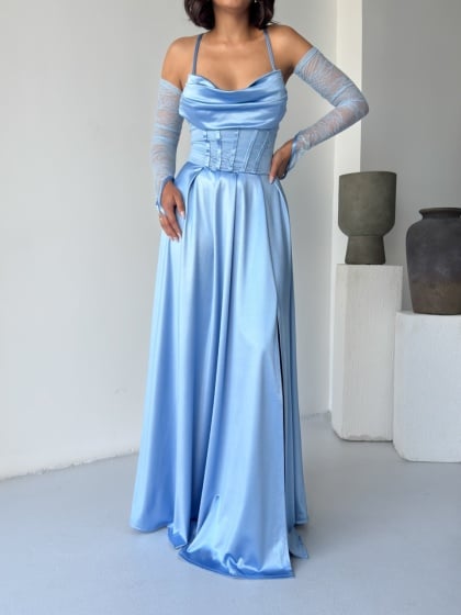 Rochie eleganta lunga cu accesoriu manusi - Img 2