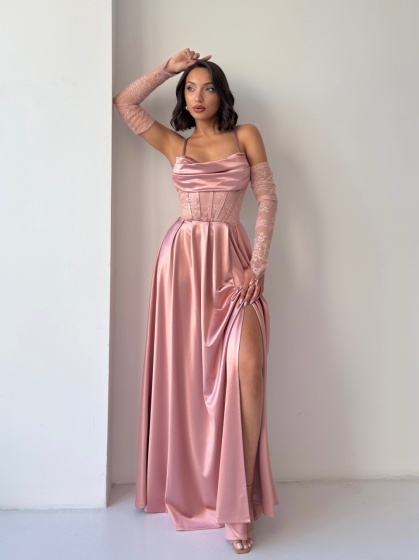 Rochie eleganta lunga cu accesoriu manusi - Img 5