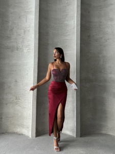 Rochie eleganta lunga cu aplicatie din plasa - Img 2