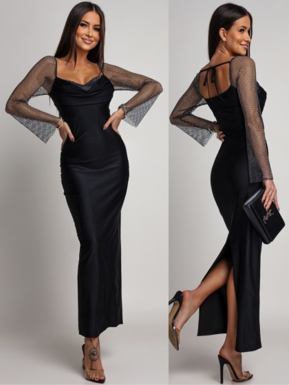 Rochie eleganta lunga cu aplicatii din strasuri - Img 1