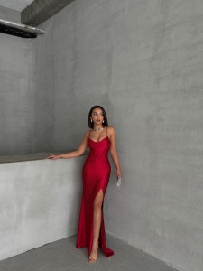 Rochie eleganta lunga cu bretele si strasuri - Img 5