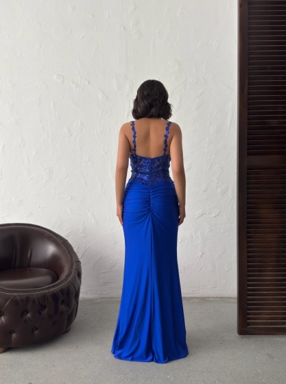 Rochie eleganta lunga cu broderie florală și paiete - Img 3
