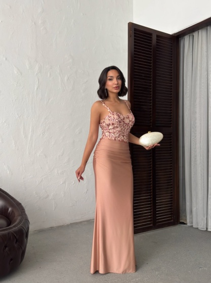 Rochie eleganta lunga cu broderie florală și paiete - Img 6