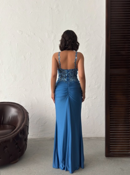 Rochie eleganta lunga cu broderie florală și paiete - Img 4