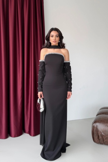 Rochie eleganta lunga cu maneci detasabile si sal