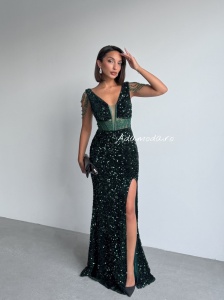 Rochie eleganta lunga cu paiete si lantisoare pe umeri - Img 4