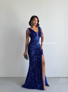 Rochie eleganta lunga cu paiete si lantisoare pe umeri - Img 4