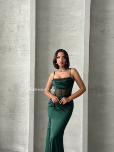 Rochie eleganta lunga din lycra cu tul accesorizata cu strasuri - Img 3