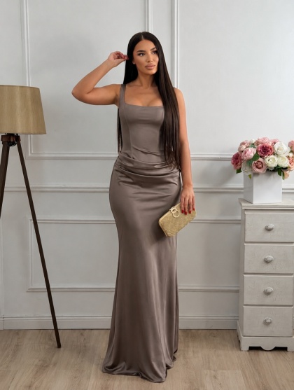 Rochie eleganta lunga din satin cu lycra - Img 2