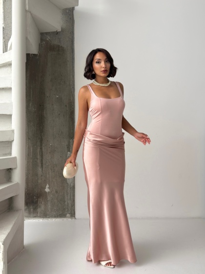 Rochie eleganta lunga din satin cu lycra - Img 5