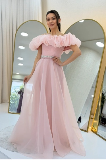 Rochie eleganta lunga din tull pe umeri - Img 4