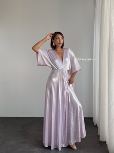 Rochie eleganta lunga plisata cu aspect lucios - Img 6