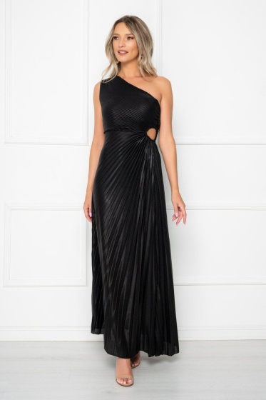 Rochie eleganta lunga plisata cu aspect lucios - Img 2