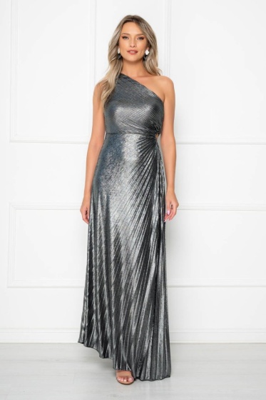 Rochie eleganta lunga plisata cu aspect lucios - Img 4