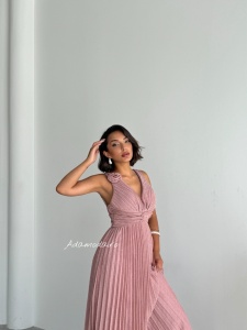 Rochie eleganta lunga plisata cu insertii sclipitoare - Img 5