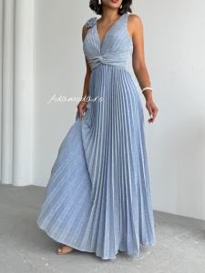 Rochie eleganta lunga plisata cu insertii sclipitoare - Img 2
