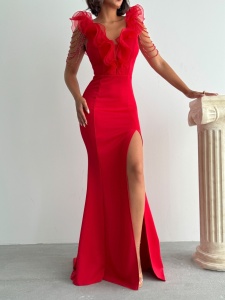 Rochie eleganta lunga tip sirena accesorizata cu lantisoare - Img 3