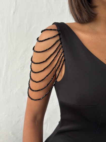 Rochie eleganta lunga tip sirena accesorizata cu lantisoare - Img 3