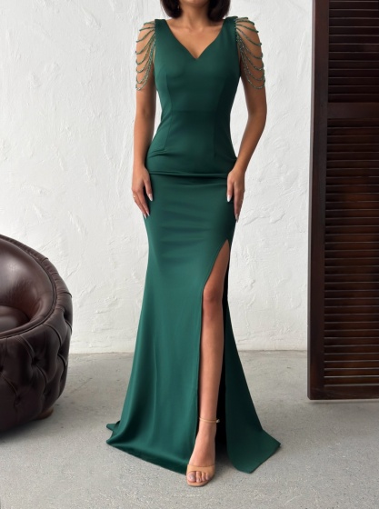Rochie eleganta lunga tip sirena accesorizata cu lantisoare - Img 6