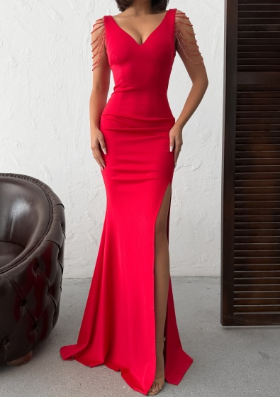 Rochie eleganta lunga tip sirena accesorizata cu lantisoare - Img 3