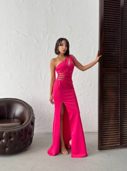 Rochie eleganta lunga tip sirena accesorizata cu lantisoare - Img 6