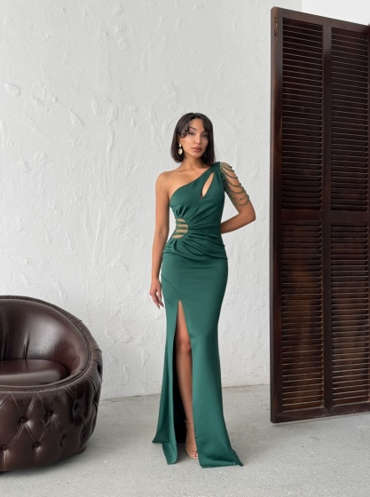 Rochie eleganta lunga tip sirena accesorizata cu lantisoare - Img 6