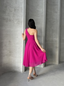 Rochie eleganta midi din voal cu accesorizata cu pampon - Img 4