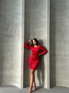 Rochie eleganta scurta din catifea cu siret pe spate - Img 3